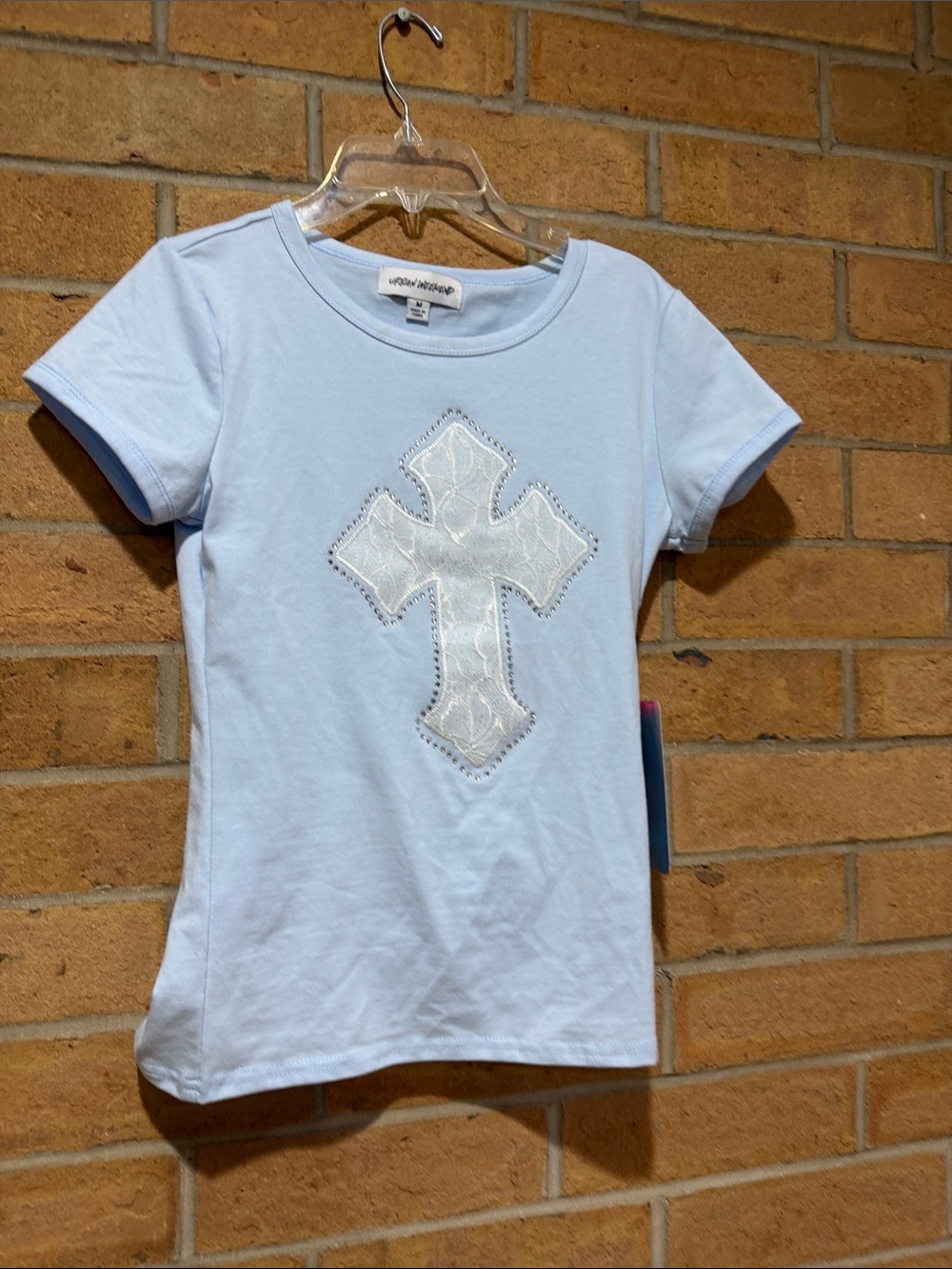 Girls' Light Blue Cross Appliqué Short Sleeve Tee